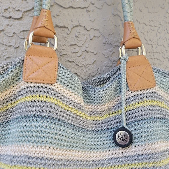 The Sak Crochet Striped Tote Bag with Braided Handles Coastal Boho Style - Picture 2 of 16